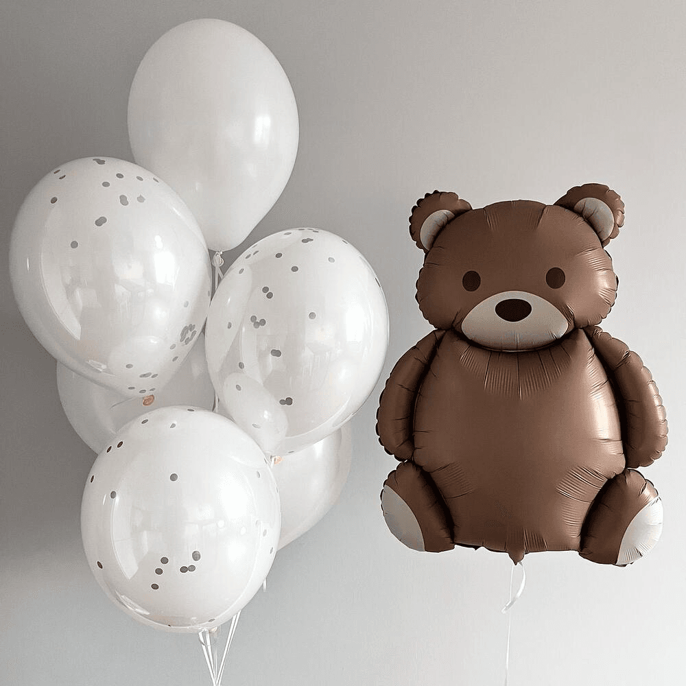 Balloon arrangement with a teddy bear