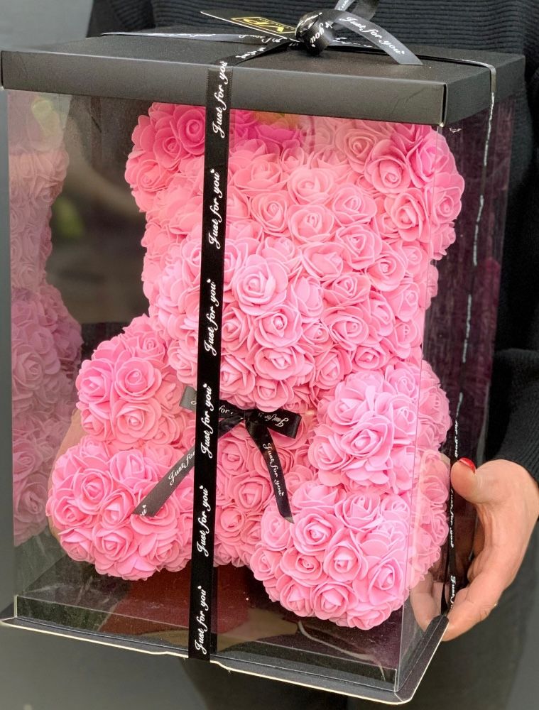 Pink rose bear 40 cm in a gift box