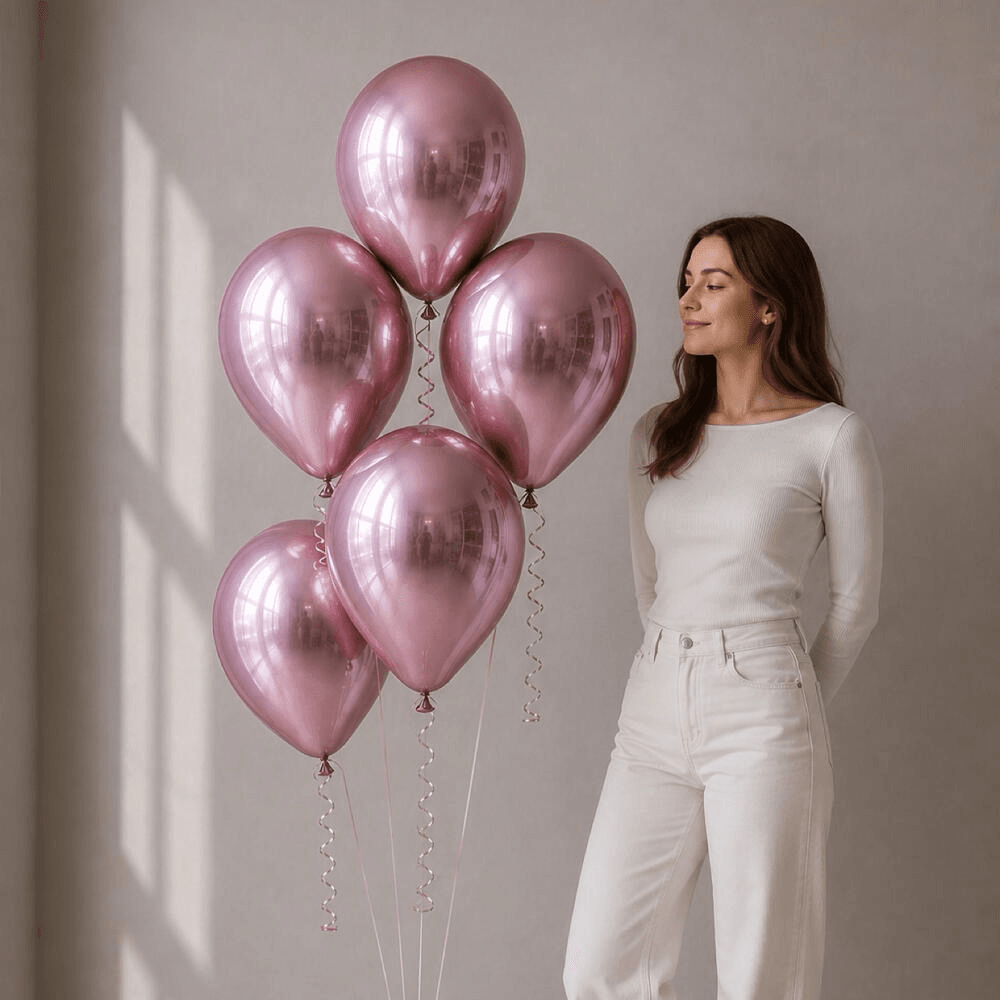 Set of 5 pink chrome latex balloons