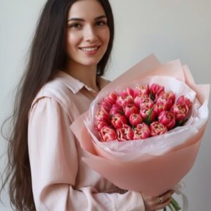 25 пионовидных тюльпанов премиум