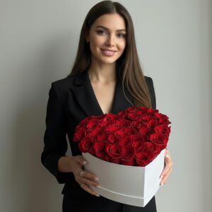 39 красных роз в коробке сердце « Love»